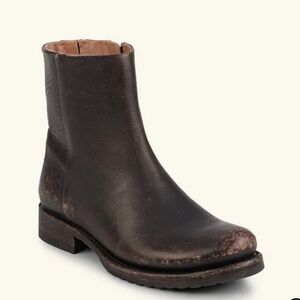 FRYE Veronica Inside Zip Distressed Leather Ankle Bootie Dark Brown
